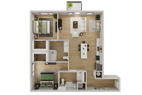 Floor plan for 2 beds, 2 baths, 1275 sqft